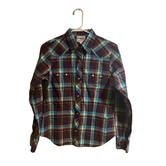 Roper Pearl Snap Western Button Up Blue Purple‎ Plaid Shirt Big Kids Size Medium - Picture 1 of 5